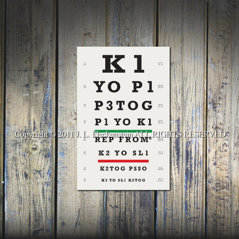Knitters Eye Chart (TM) Art Print 12" x 18" Featuring Knitting Abbreviations