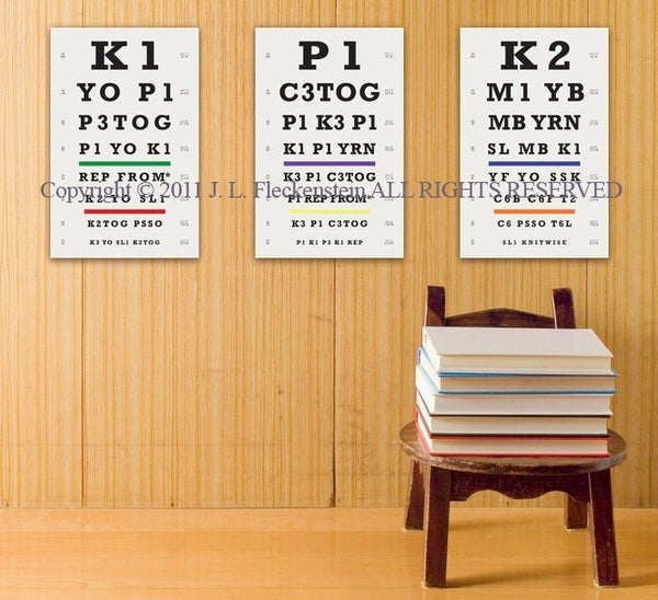 Knitters Eye Chart (TM) Art Print 12" x 18" Featuring Knitting Abbreviations