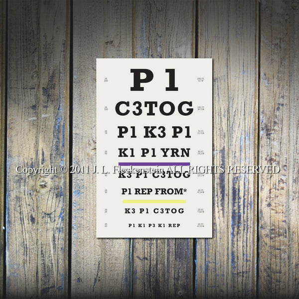 Knitters Eye Chart (TM) Art Print 12" x 18" Featuring Knitting Abbreviations
